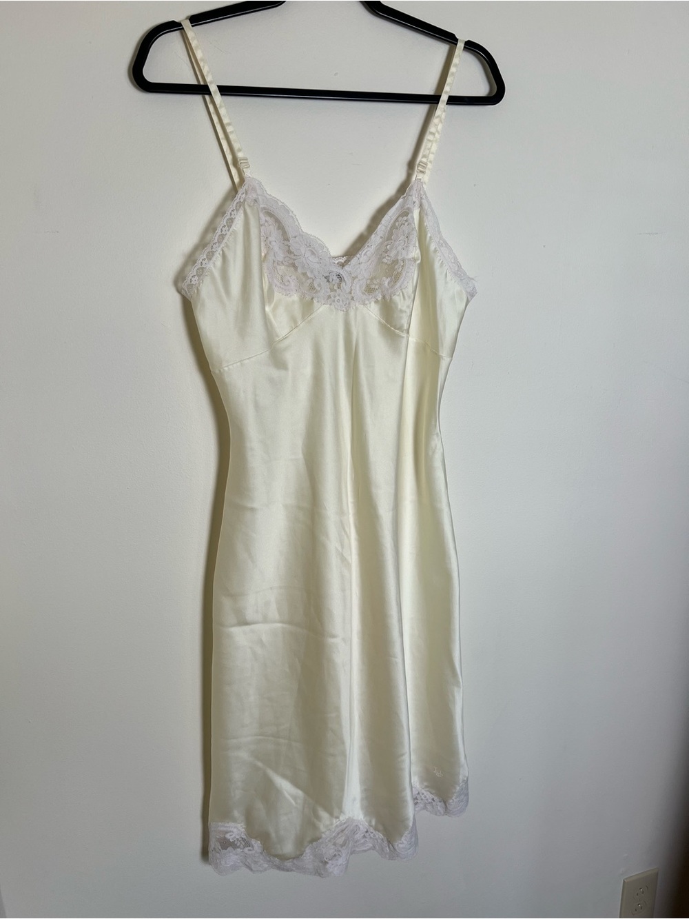 Vintage Dior Silky Lace-Trim Slip Dress in Cream